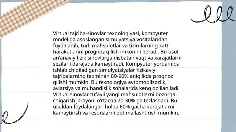 Virtual tajriba-sinovlari, ularning imkoniyatlari va istiqbollari. 4