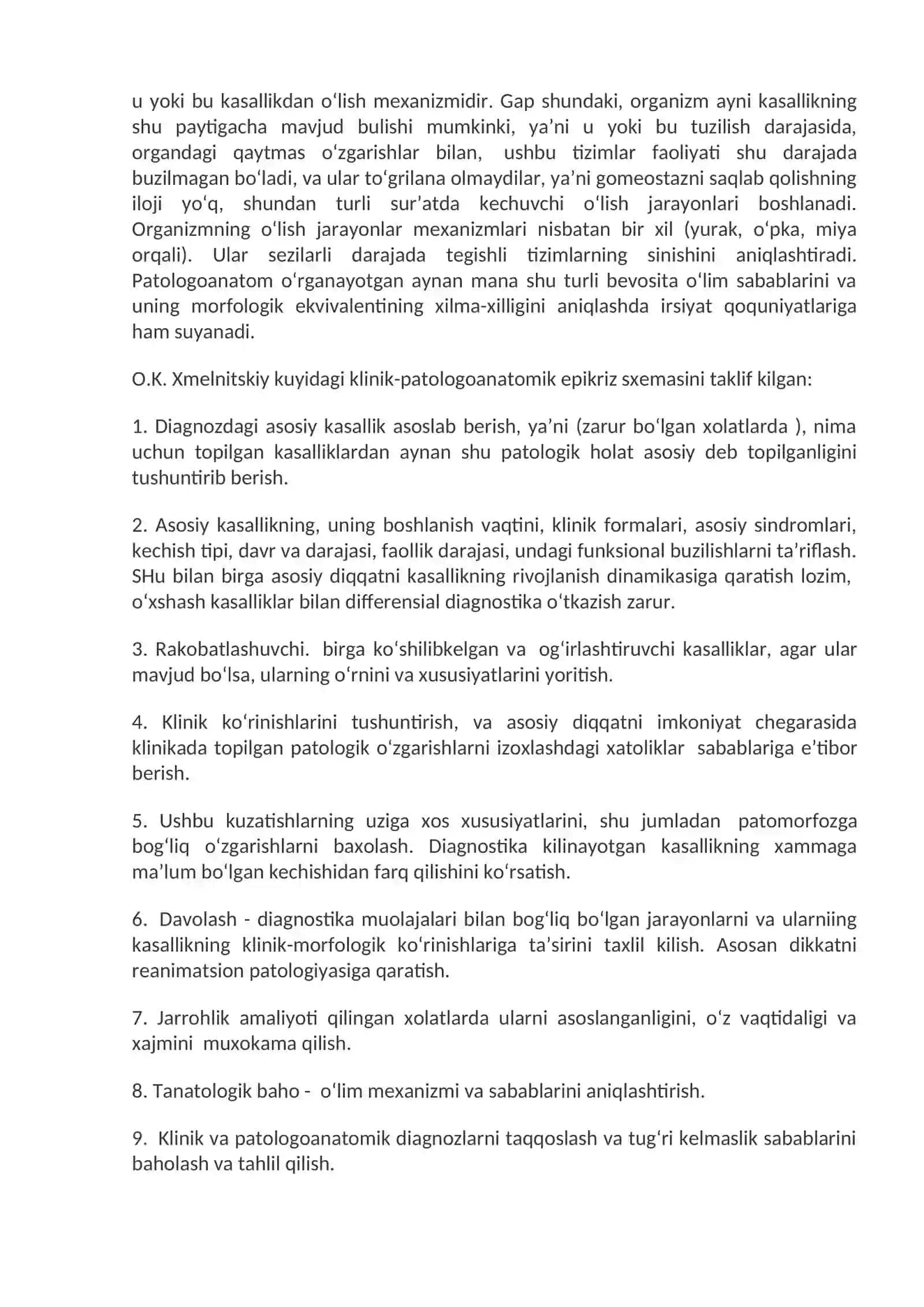 Patologik anatomiya xizmatini tashkil etishning qoidalari va uning O‘zbekiston Respublikasi sog‘liqni saqlash tizimida tutgan axamiyati. Kasalliklarni patologoanatomik jihatdan tekshirish va aniqlash usullari. Autopsiya, biopsiya 4