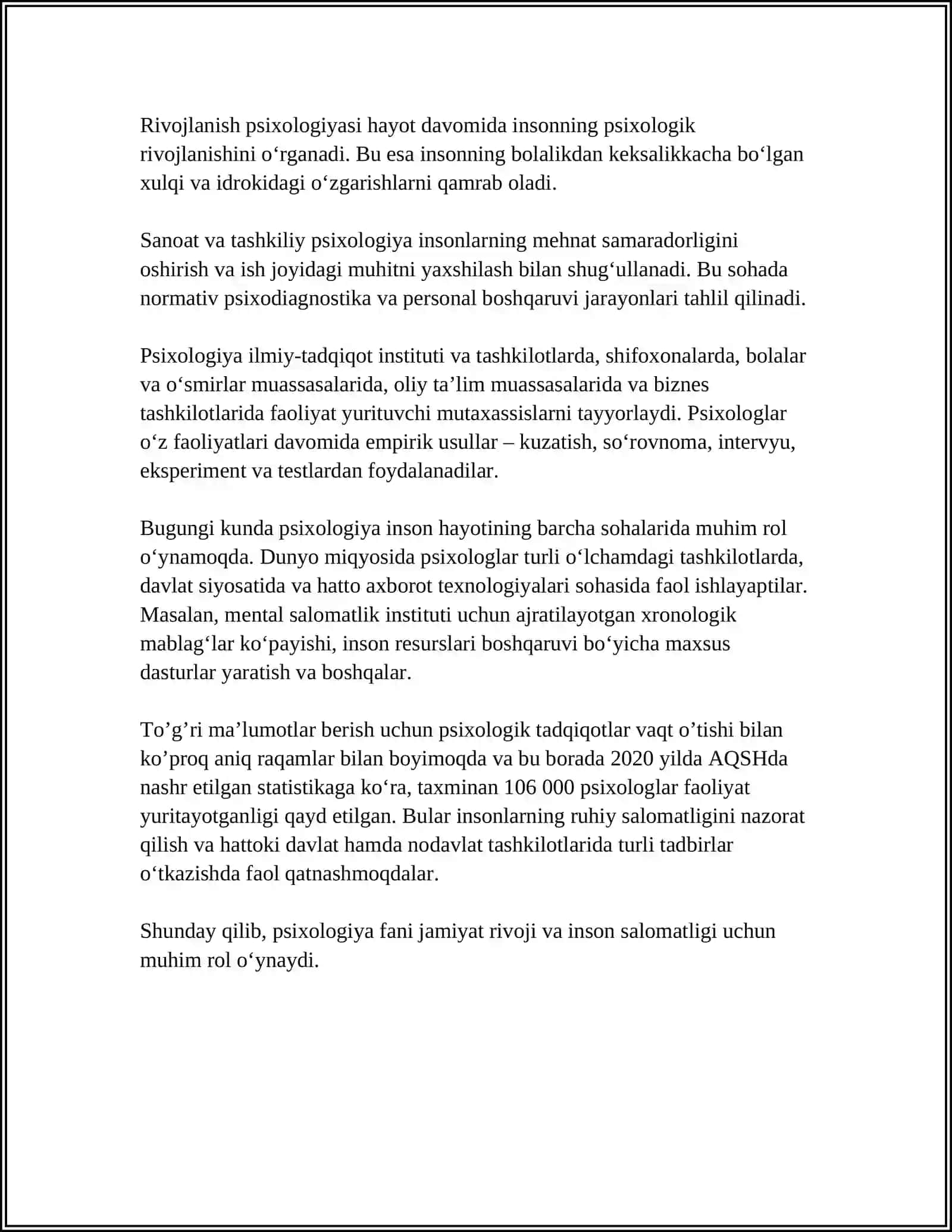 MUSTAQIL ISH Mavzu: PSIXOLOGIYA FANINING PREDMETI 4