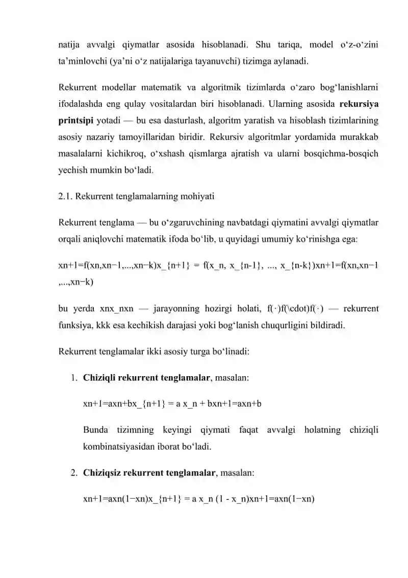 Algoritmlarni rekurrent modellashtiruvchilarini sintezlash metodlari 4