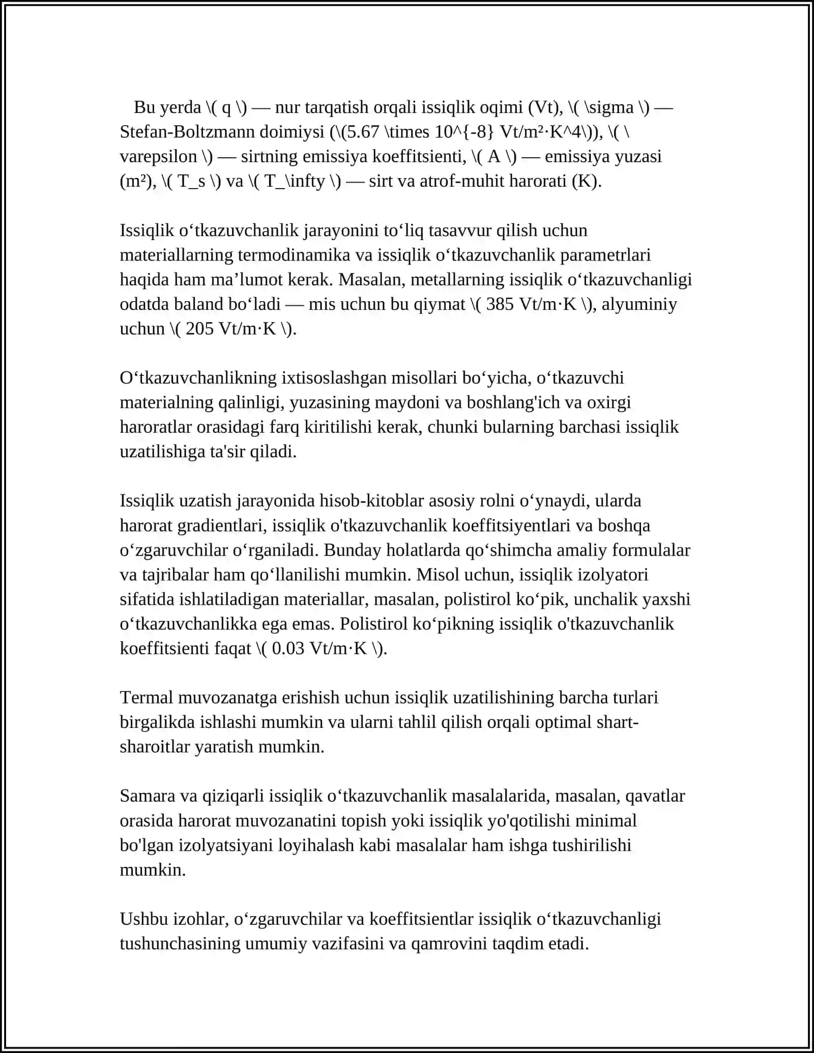 TERMODINAMIK MUVOZANATDA BO’LMAGAN TIZIMLARDA KO’CHISH HODISALARI. (FIZIKA) 4
