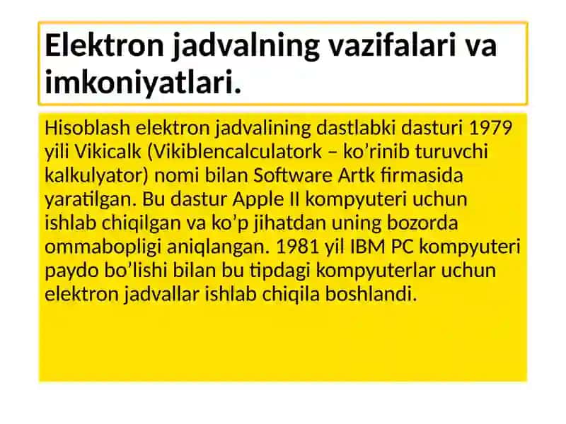 elektron jadvallar boʻlimini oʻqitish metodikasi 4