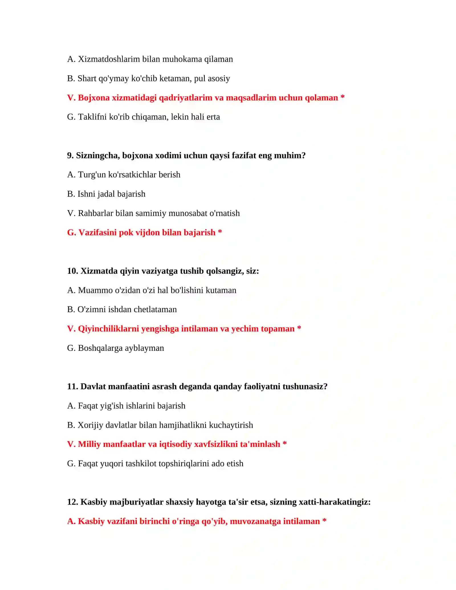 Bojxona imtihoni uchun testlar 4
