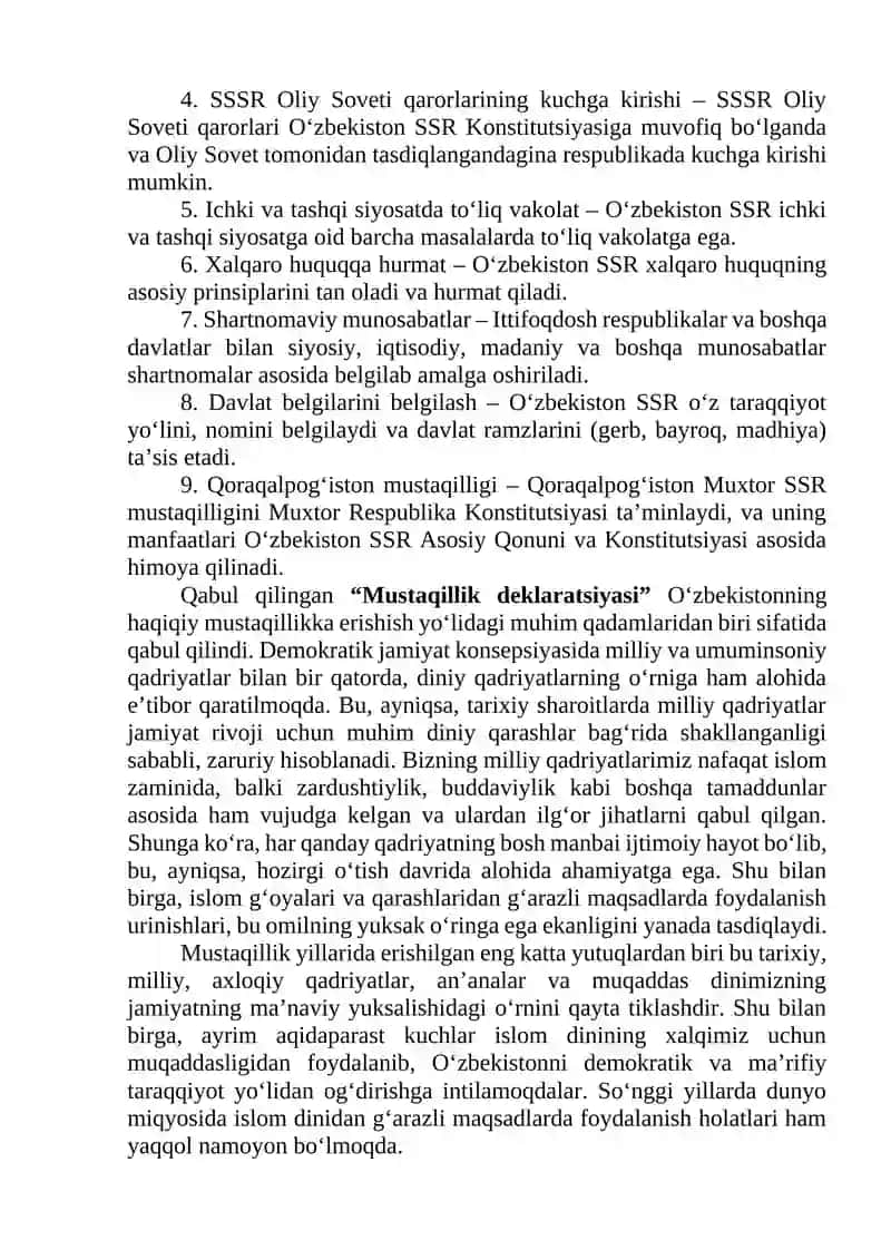 MUSTAQIL O‘ZBEKISTON RESPUBLIKASI TASHKIL TOPISHINING TARIXIY AHAMIYATI 4