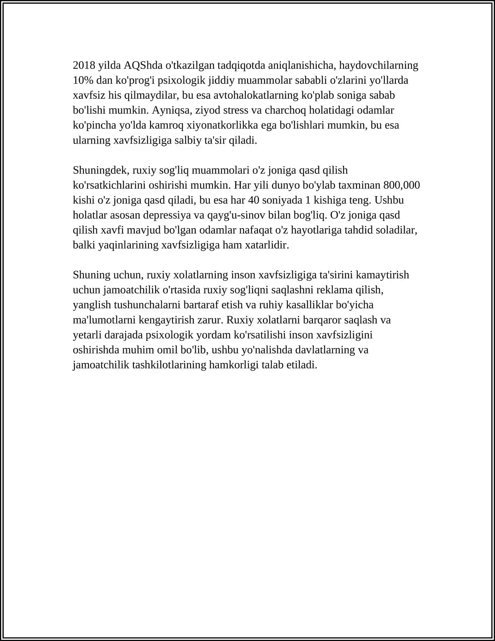 Ruxiy Xolatlar va Inson Xavfsizligi Referati 4