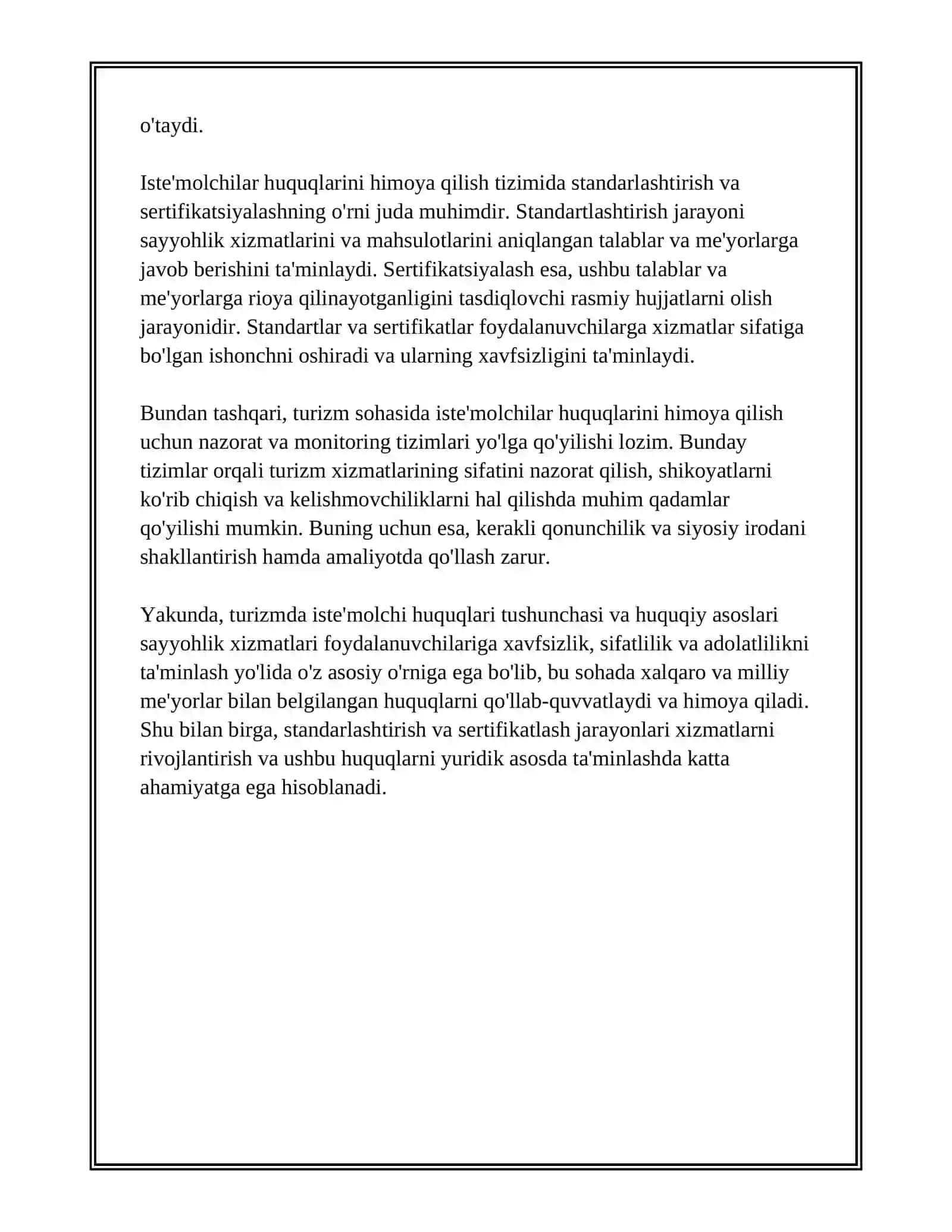 TURIZMDA ISTE'MOLCHI HUQUQLARINI HIMOYA QILISH:STANDARTLASH VA SERTIFIKATLASHNING ROLI 4