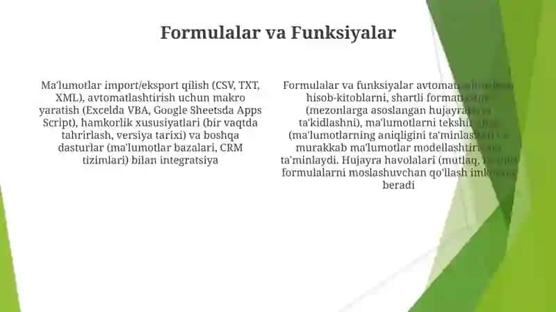 Elektron jadval protsessorlari, ularning vazifasi va imkoniyati 4