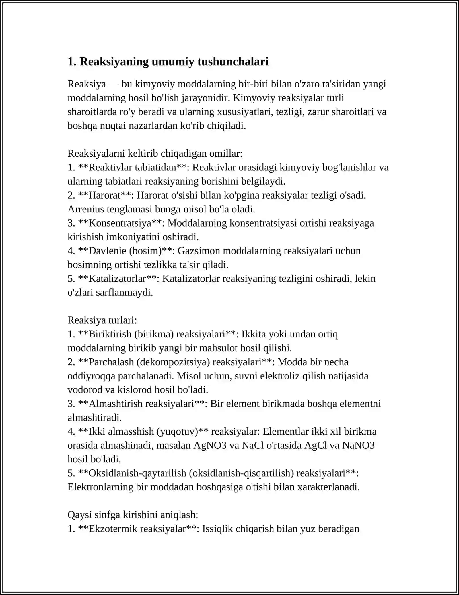 ORTАCHА RЕАKSIYA TЕZLIGI, RЕАKSIYA TЕZLIGINING KОNSЕNTRАSIYA VА TЕMPЕRАTURАGА BОGLАNISHI, АKTIVLАNISH ENЕRGIYASINI АNIQLАSH TЕNGLАMАLАRIGА ОID MАSАLАLАR YECHISH 4
