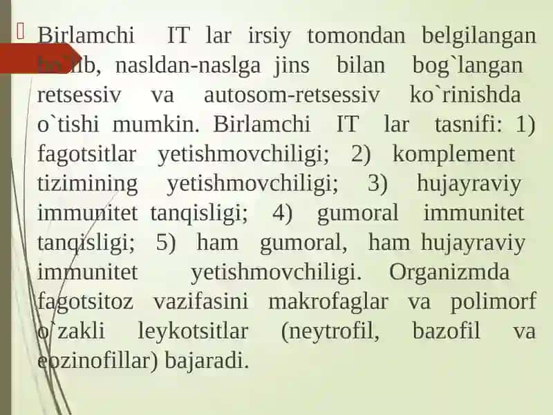 Immun tizimiga bog`liq bo`lgan kasalliklar. 4