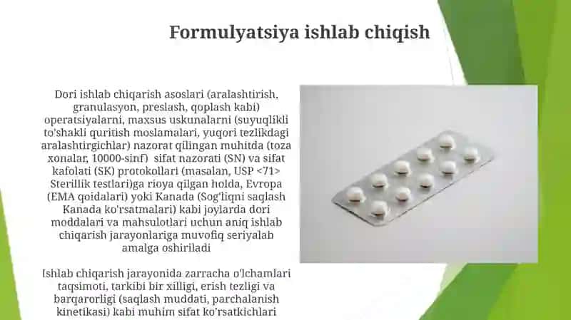 Farmasevtik mahsulotlar ishlab chiqarish nisoslar 4