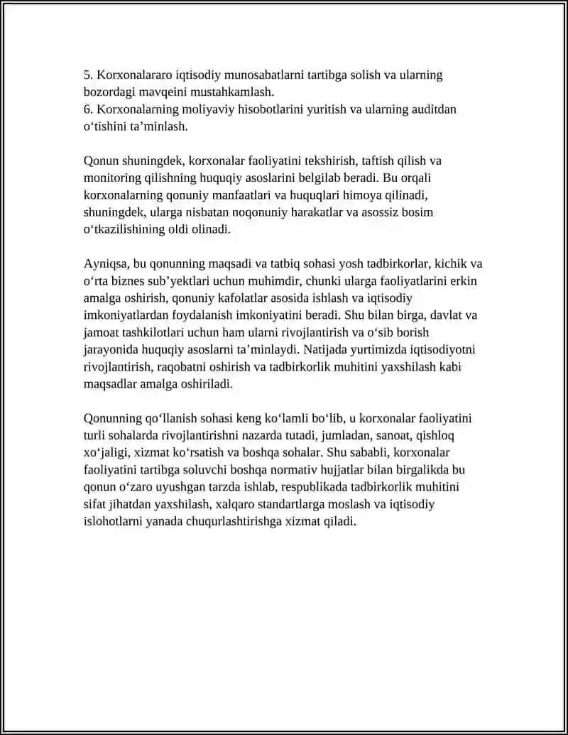 O'ZBEKISTON RESPUBLIKASI KORXONA TO'G'RISIDAGI QONUNI 4