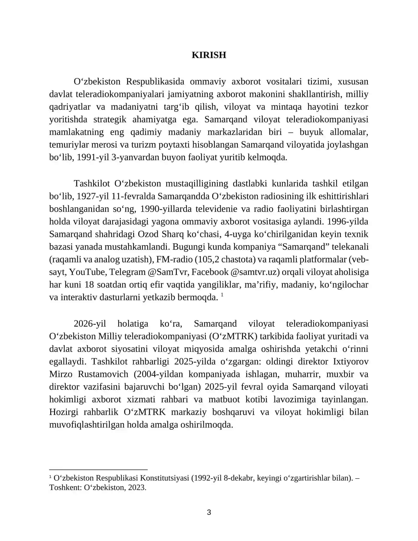 "TELERADIOKOMPANIYA" BOʻYICHA BITIRUV OLDI AMALIYOT HISOBOTI 4