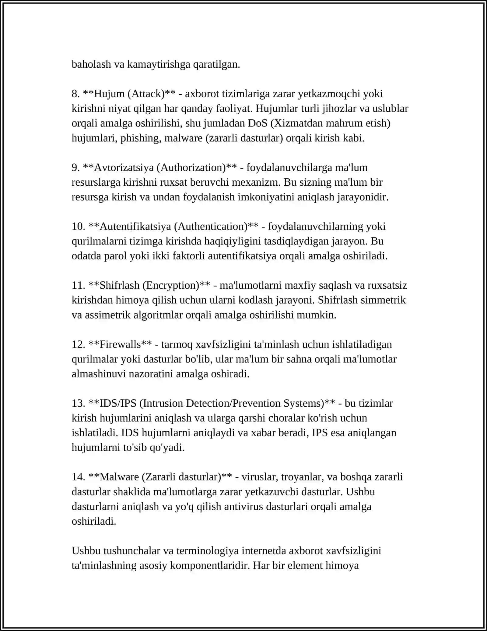 INTERNETDA AXBOROT XAVFSIZLIGINI TA'MINLASH ASOSLARI ULARDAN HIMOYALANISH USULLARI. AXBOROTLARNI HIMOYALASH VA ARXIVLASH ULARDAN FOYDALANISH 4