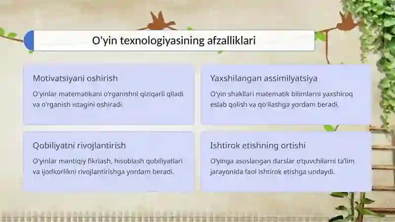 Umumiy oʻrta taʼlim maktablarida matematikani oʻyin texnologiyalari asosida oʻqitish metodikasi 4