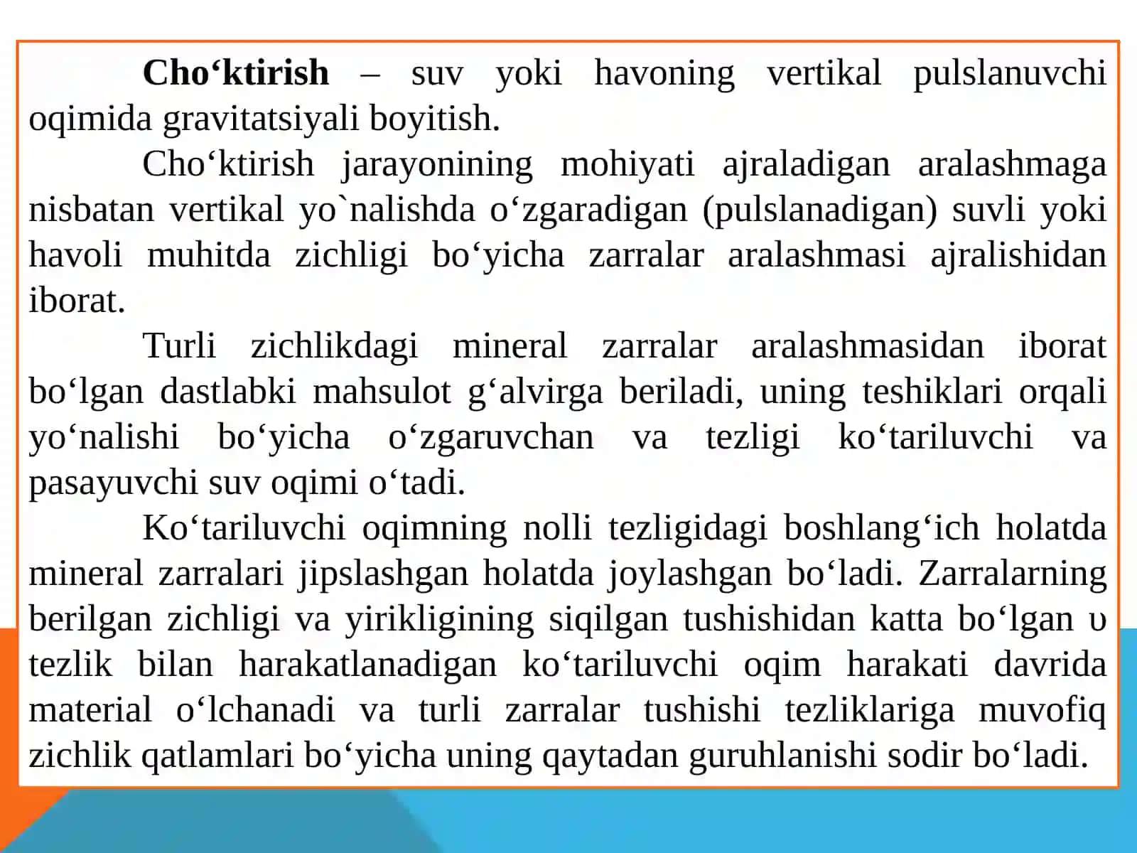 CHO‘KTIRISH USULIDA BOYITISH. CHO‘KTIRISH MASHINALARININING ASOSIY PARAMETRLI VA ISHLASH TARTIBI 4