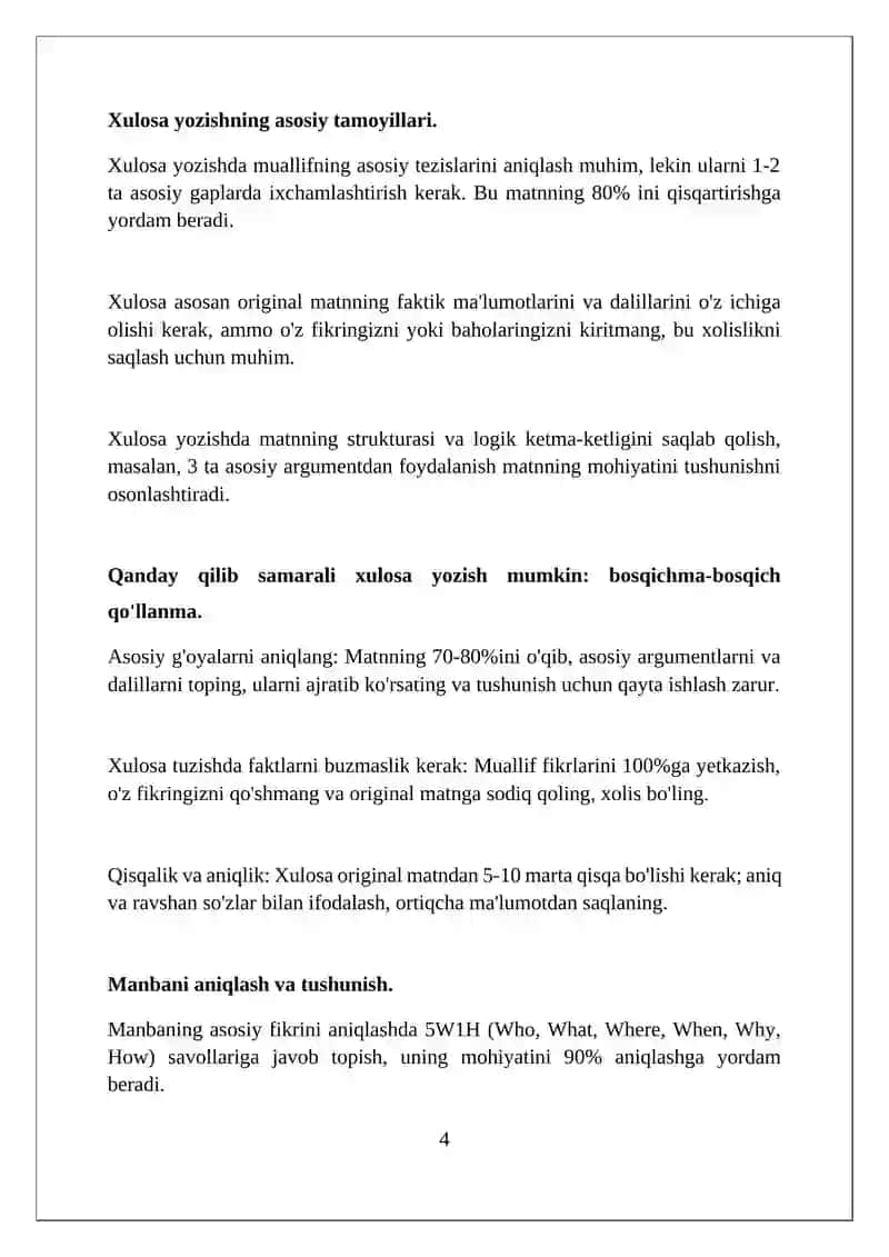 Referat yozish manbalar va boshqa mualliflarning ilmiy matnlari bilan ishlash tamoyili sifatida 4