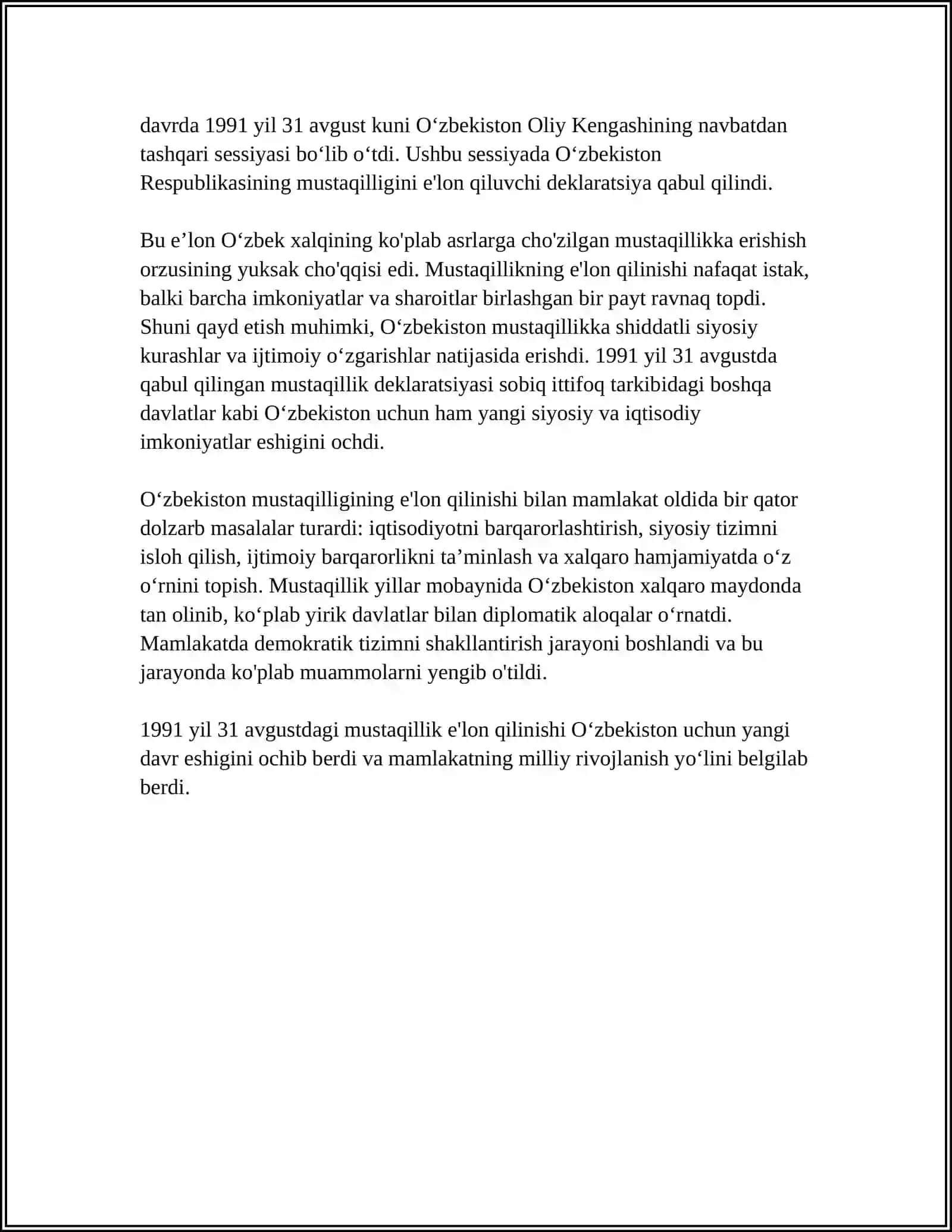 O‘zbekiston Mustaqilligining e’lon qilinishi va uning tarixiy ahmiyati 4