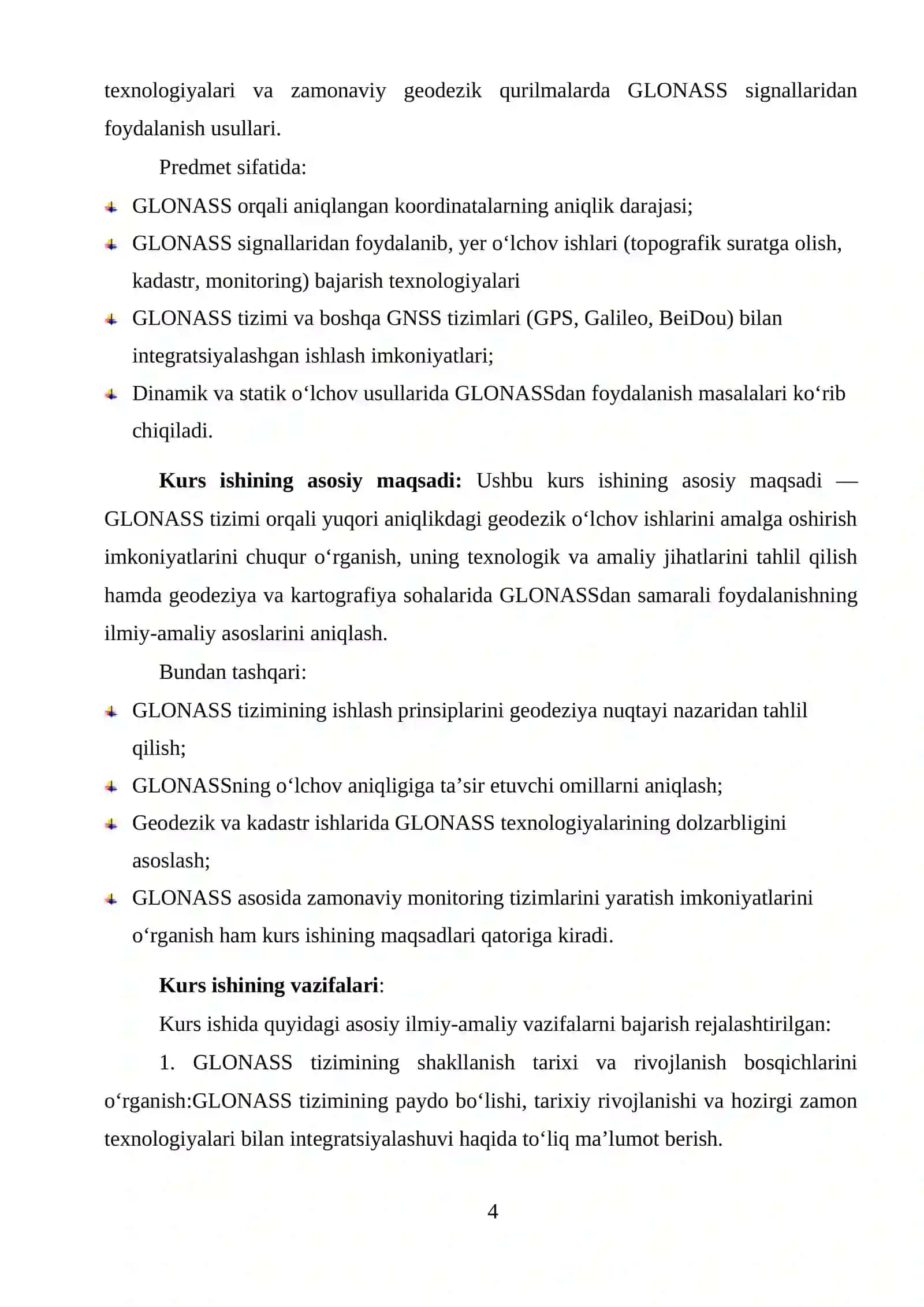 GLONASSning geodezik imkoniyatlari KURS ISHI 4