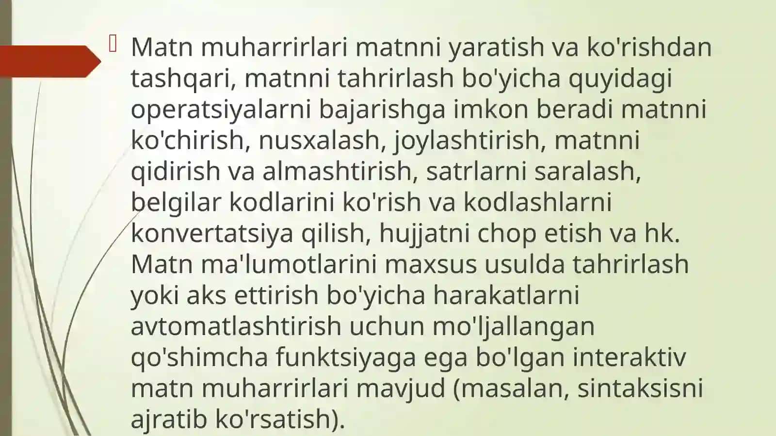 MATN MUHARRIRLARI VA WORD MATN PROTSESSORI. EXCEL ELEKTRON JADVALLAR BILAN ISHLASHI 4