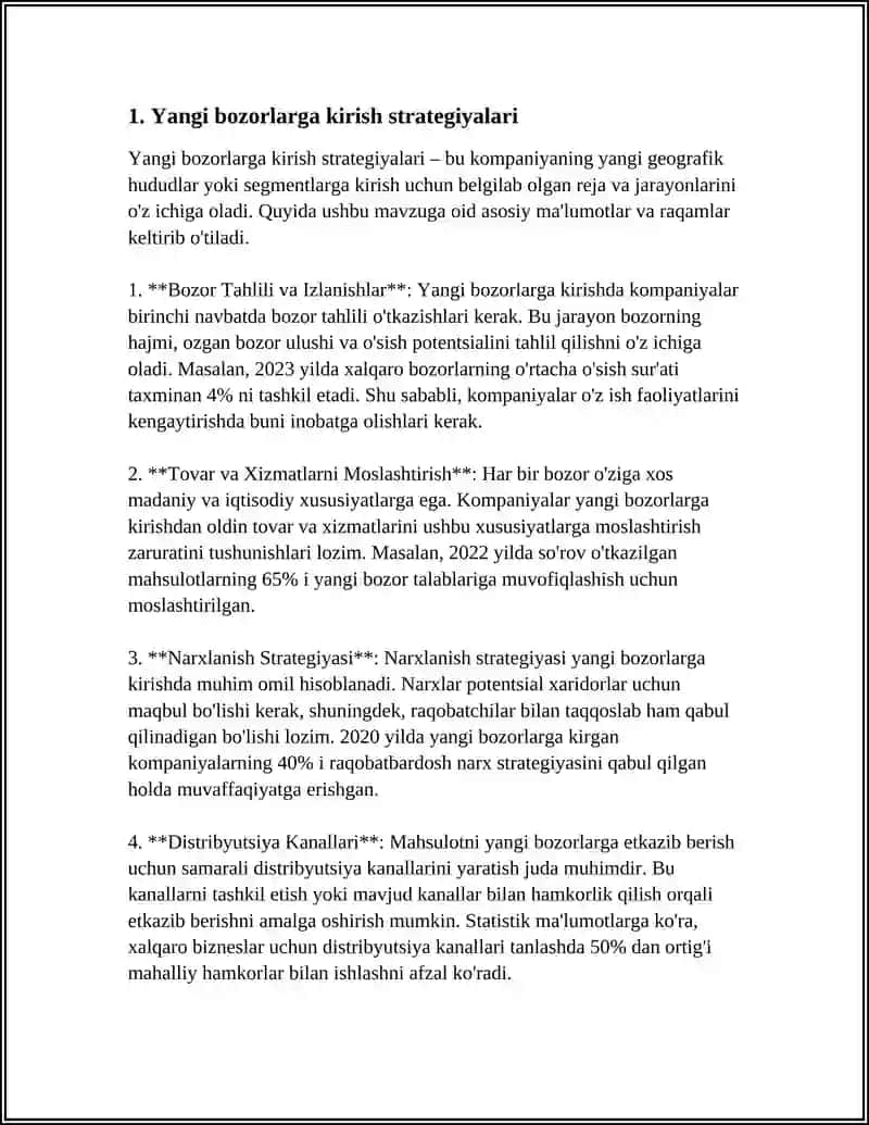 Yangi bozorlarga kirish strategiyalari 4