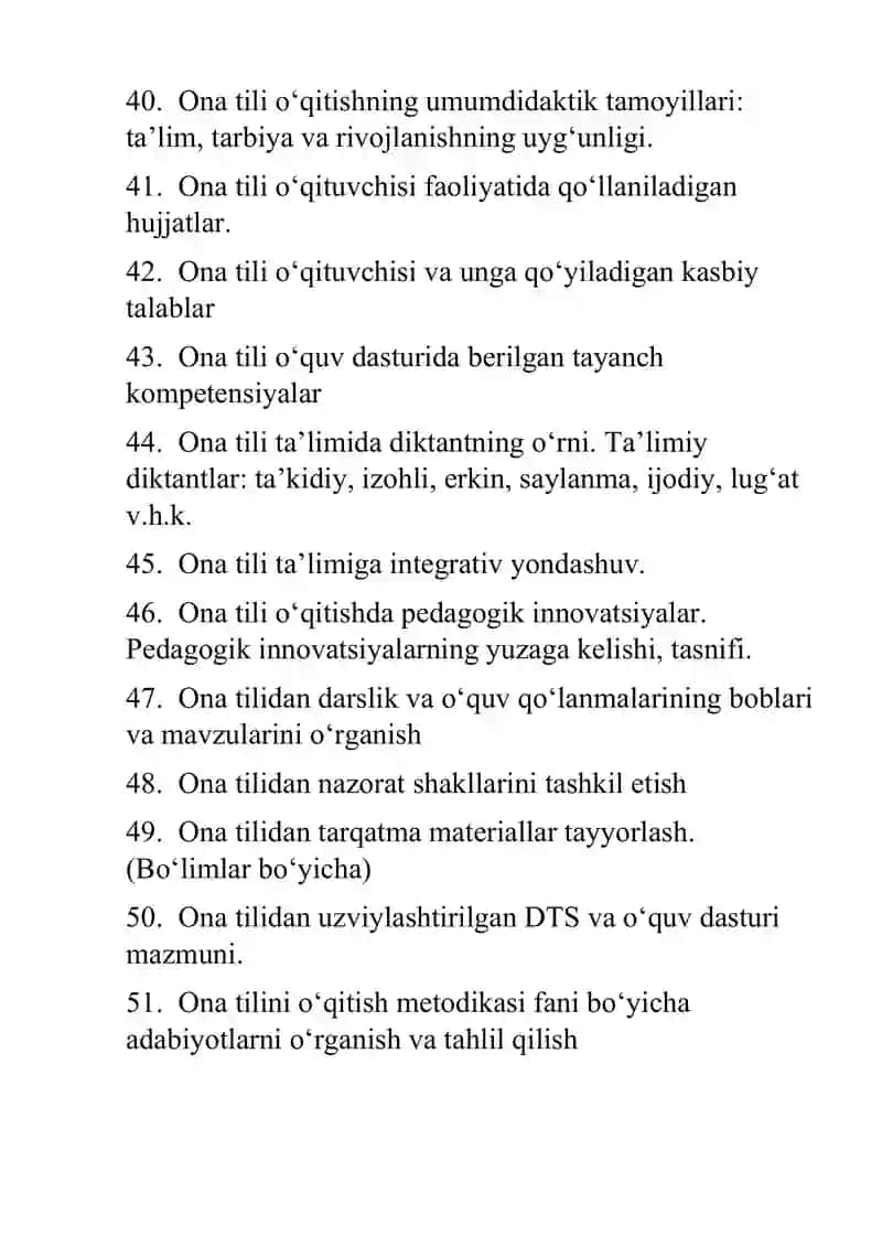 ona tili o'qitish metodikasi fanidan savollar 4