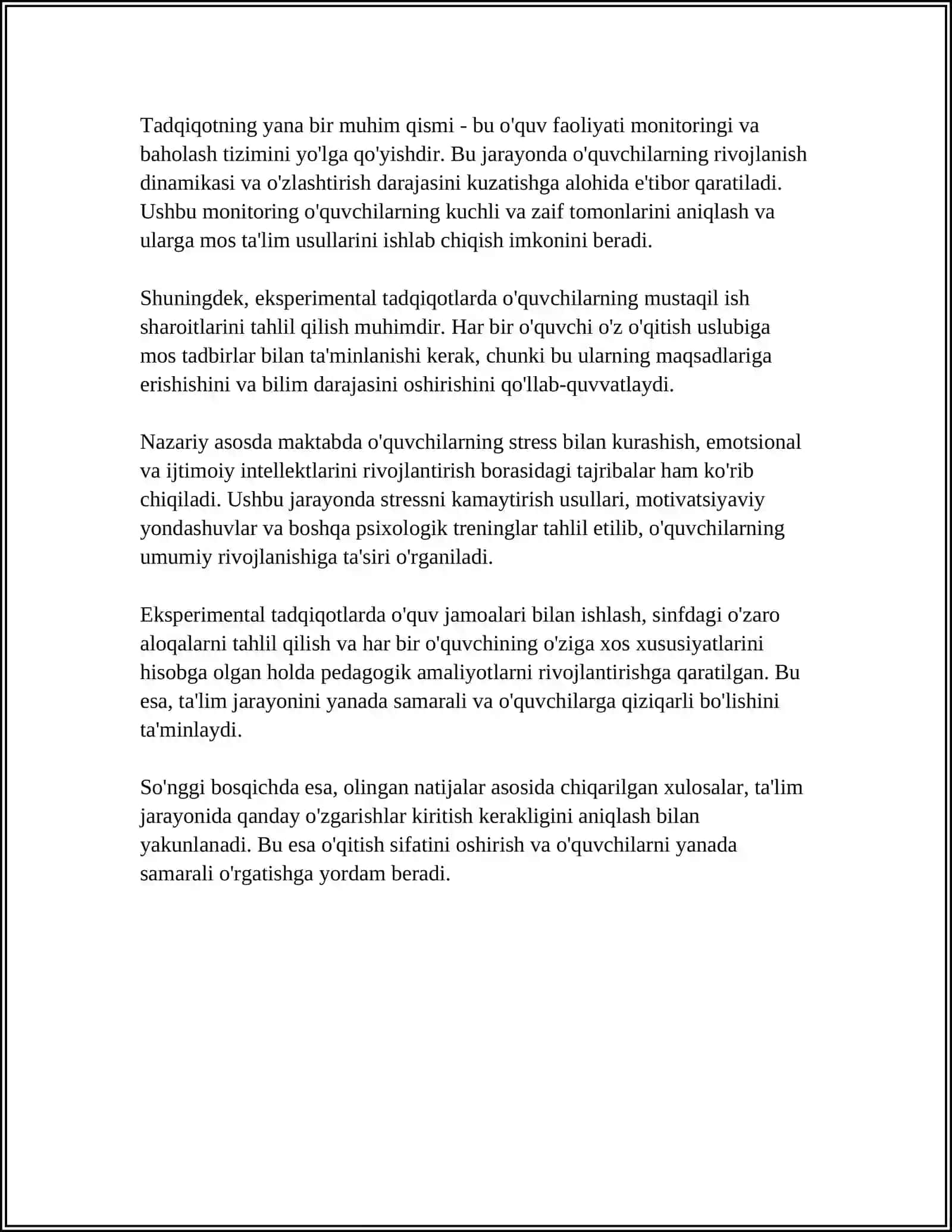 EKSPERIMENTAL TADQIQOTLARDA MAKTAB OQUVCHILARININF OQUV FAOLIYATINI ORGANISH 4