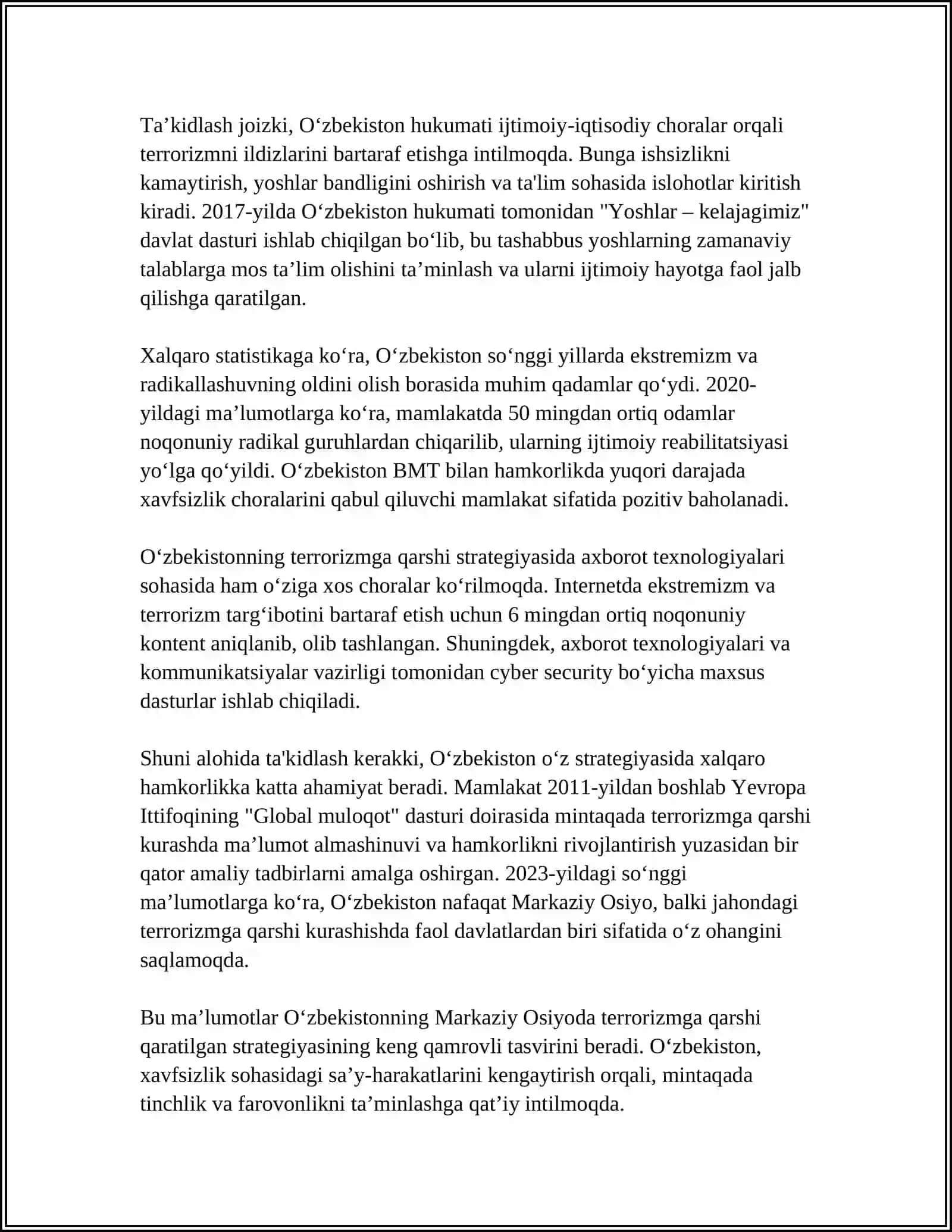 MARKAZIY OSIYODA TURRORIZMGA QARSHI KURASHDA OZBEKISTONING ROLI 4