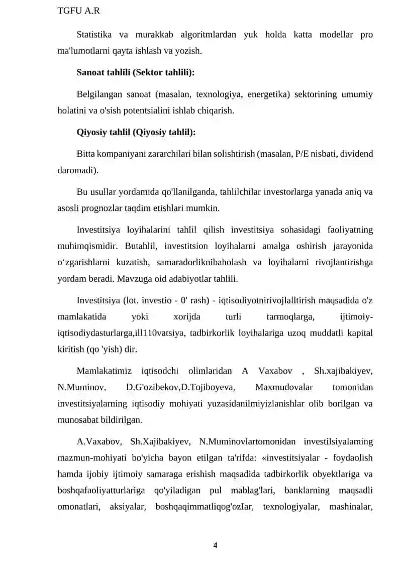 Investitsion bozorlarda tahlilchilarning roli va investitsiya foydasini bashorat qilish 4