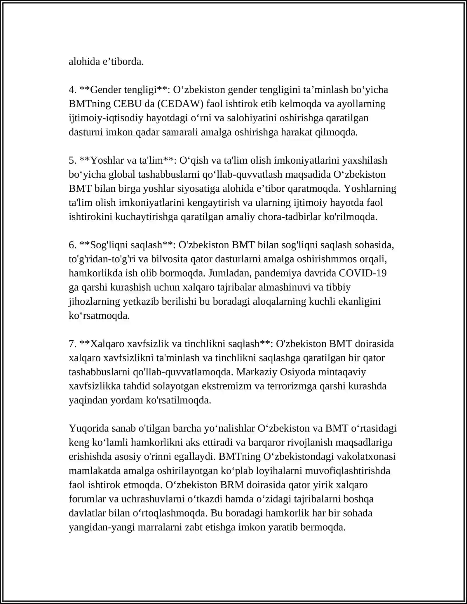 OʻZBEKISTONNING XALQARO TASHKILOTLARI BILAN HAMKORLIK ALOQALARI 4
