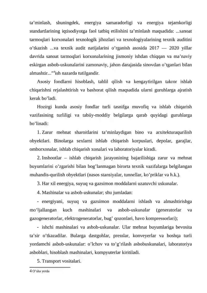 Sanoat korxonalarida asosiy ishlab chiqarish fondlari 4