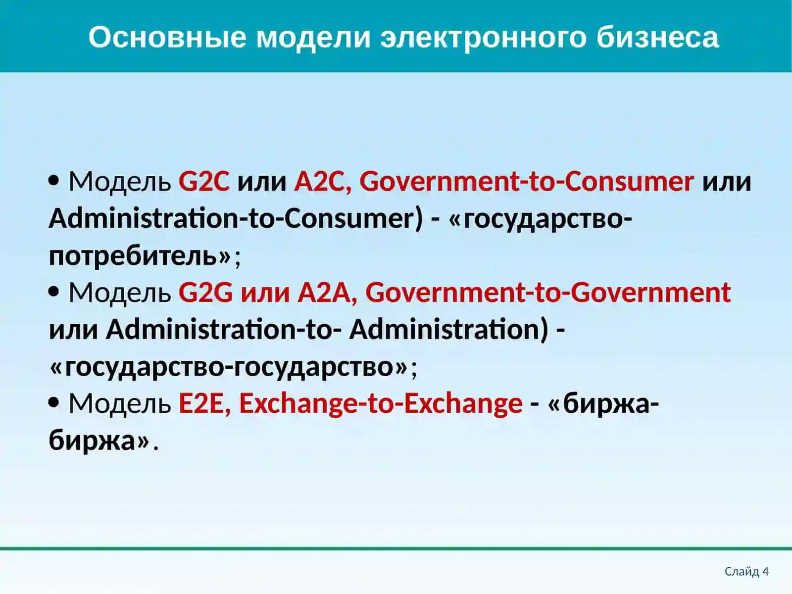 Основные модели электронного бизнеса 4