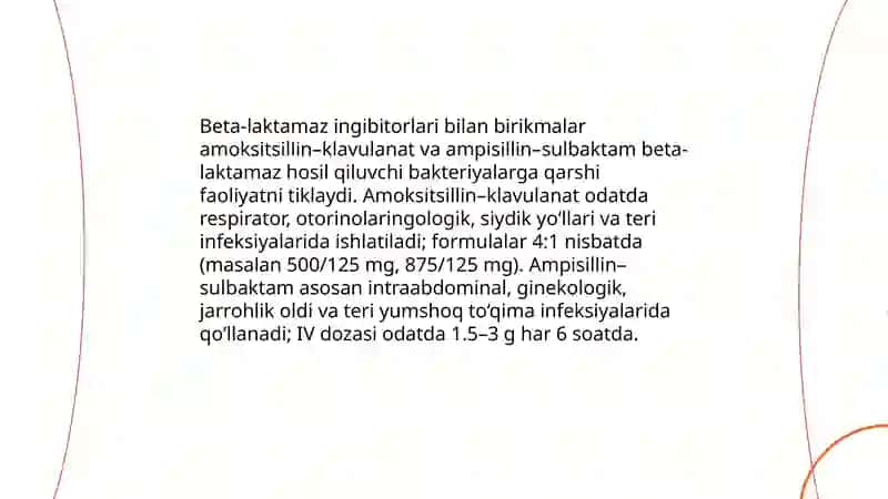 Kombinirlanga penistillin guruxini yangi avlod vositalari 4