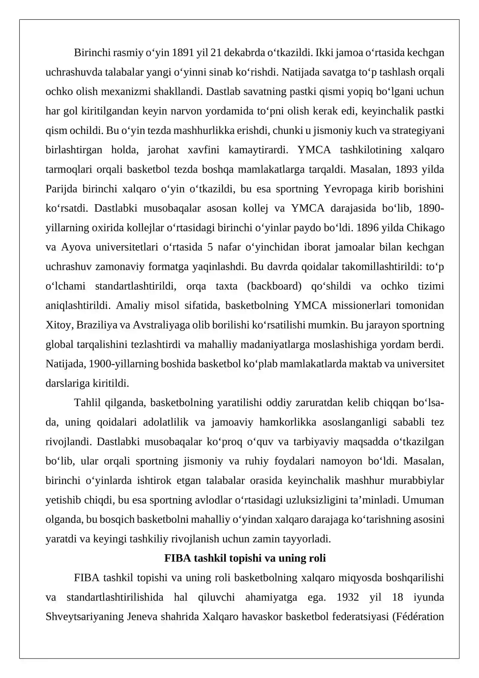 Basketbol bo‘yicha jahon miqyosidagi musobaqalar o‘tkazilishi 4