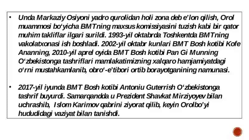Oʻzbekistonning xalqaro tashkilotlar bilan aloqalari 4