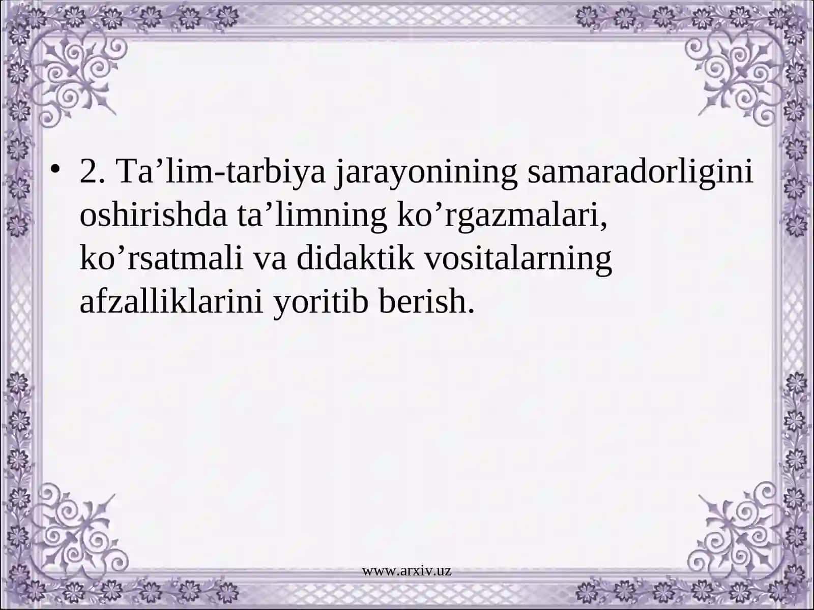 Umumta’lim maktablarida Biologiya fanlar tizimini o’qitishda ko’rgazmali, ko’rsatmali va didaktik materiallar tayyorlash 4