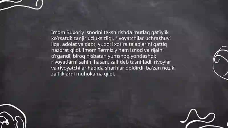 Imom Buxoriy va Imom Termiziyning hadis ilmiga qoʻshgan hissalarini qiyosiy tahlili 4