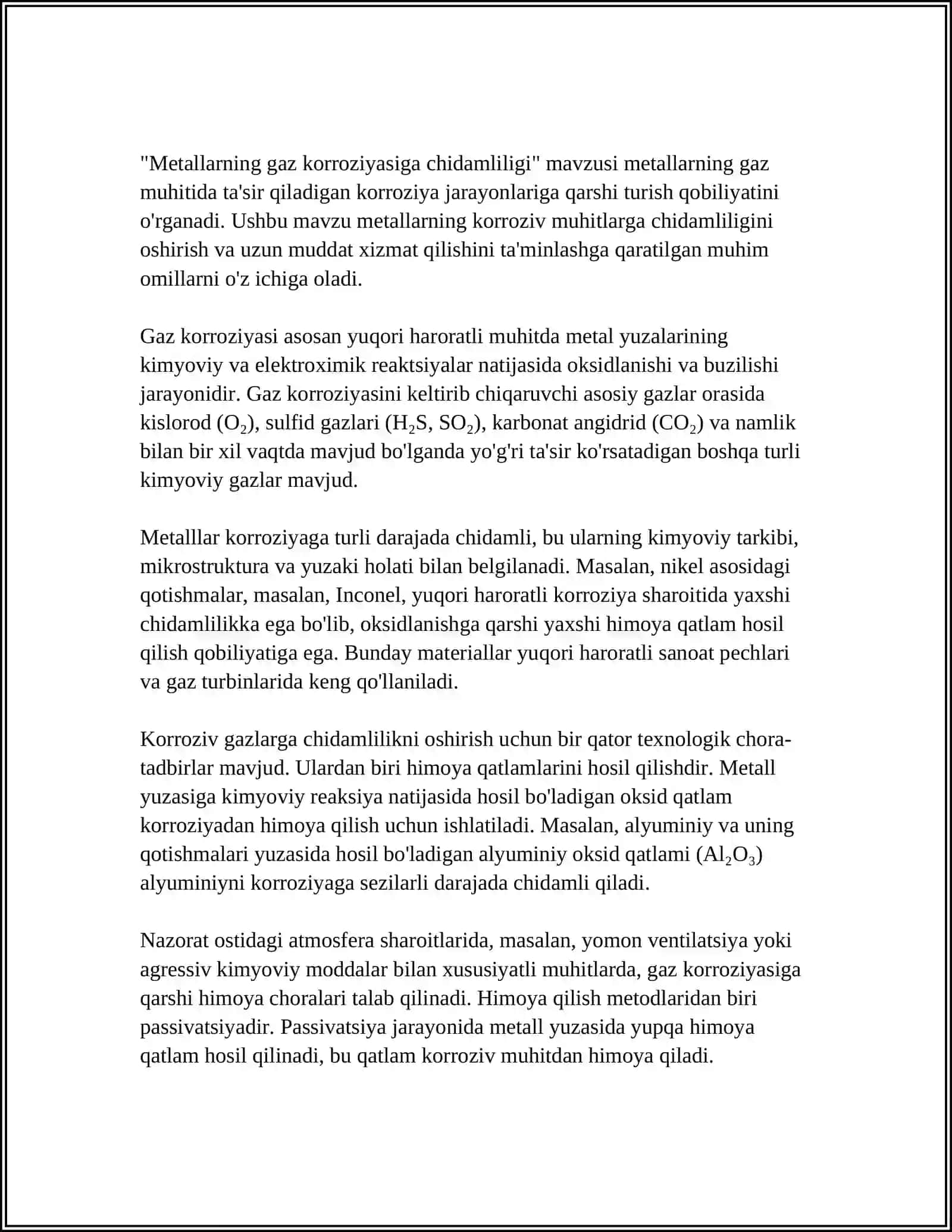 METALLARNING GAZ KORROZIYASI KORROZYALANAYOTGAN KONSTRUKSION METAL FE UCHUN KORROZIYA KATTALIGI ANIQLANSIN 4