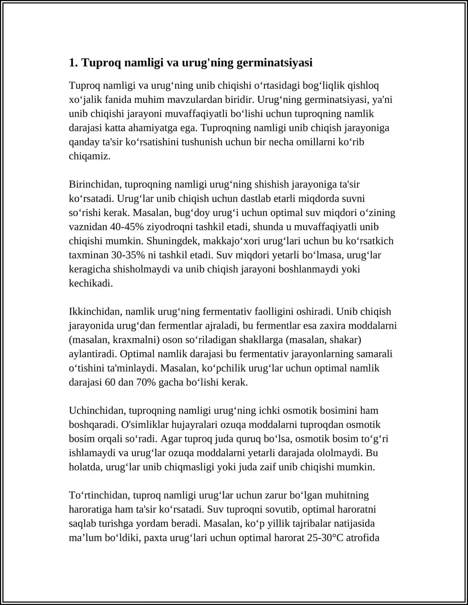 SABZAVOTLARNING O'SISHI VA RIVOJLANISH BOSQICHLARIDA TUPROQ VA HAVO NAMLIGIGA MUNOSABATI VA UNI SOZLASH USULLARI 4