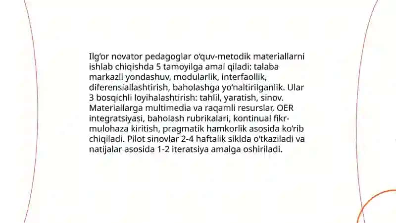 Ilģor novator pedagoglarning ish tajribasini o‘rganish 4