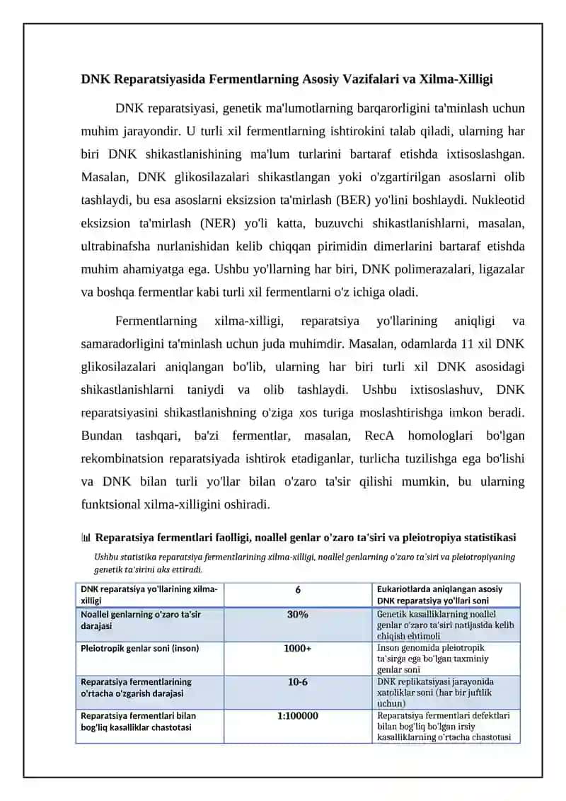 Reparatsiya fermentlari faoliyatining xilma xilligi 4