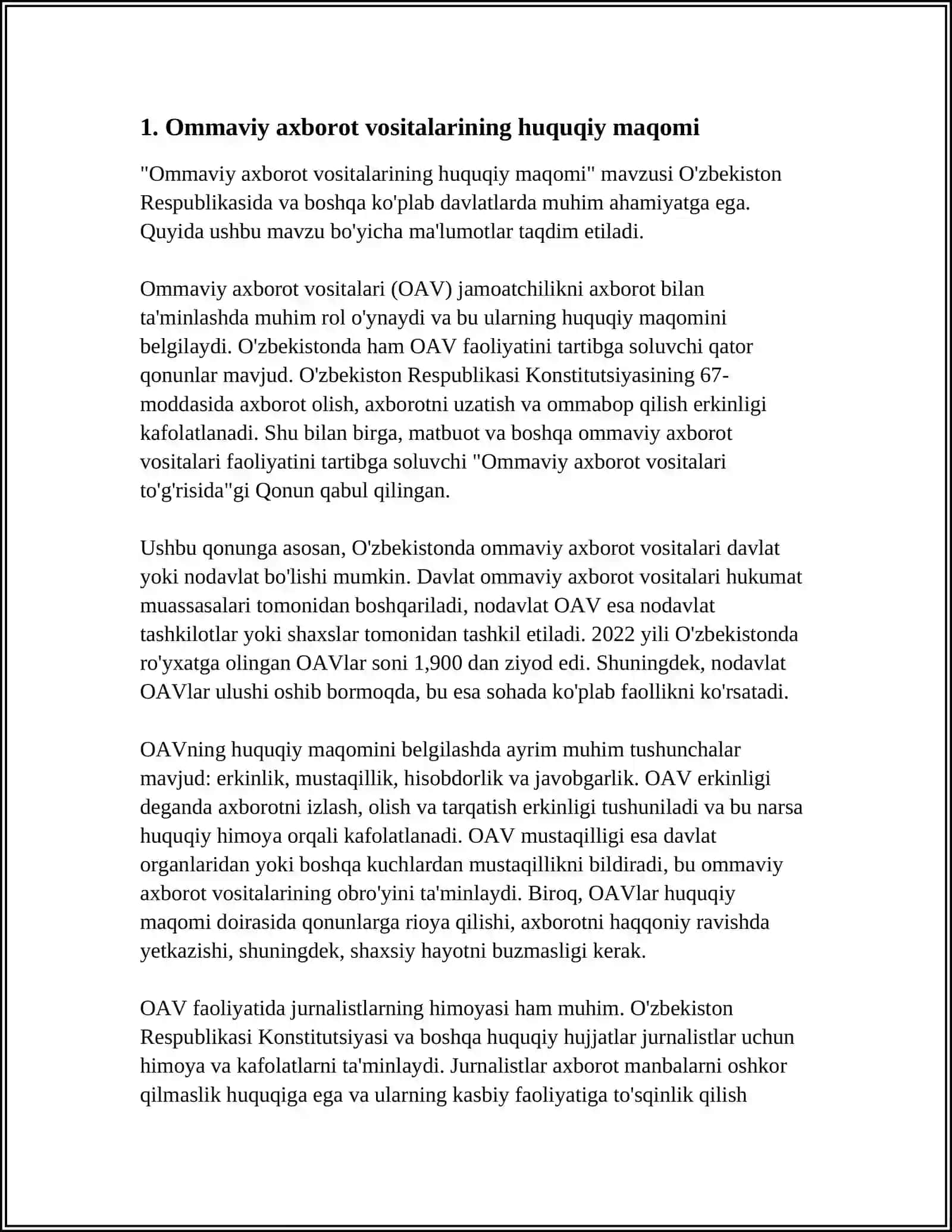 Ommaviy axborot vositalarining huquqiy maqomi 4