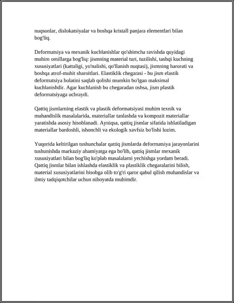 QATTIQ JISMLAR DEFORMATSIYASI VA MEXANIK KUCHLANISH. GUK QONUNI.YUNG MODULI 4