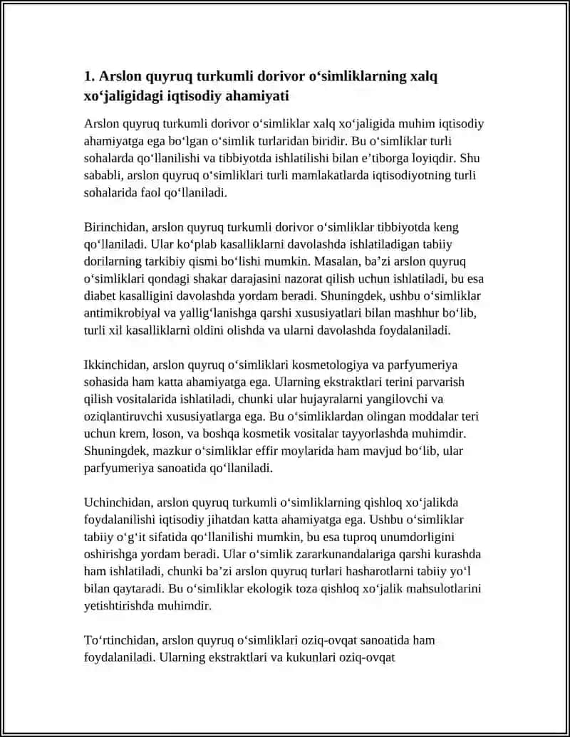 ARSLON QUYRUQ TURKUMLI DORIVOR OʻSIMLIKLARNING XALQ XOʻJALIGIDA AXAMOYATI 4