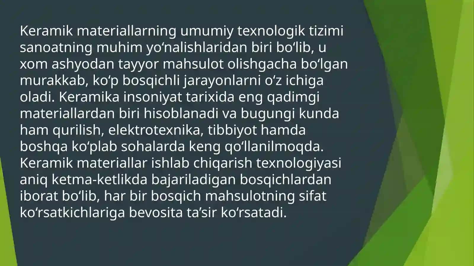 Keramik materiallarning umumiy texnologik tizimi 4