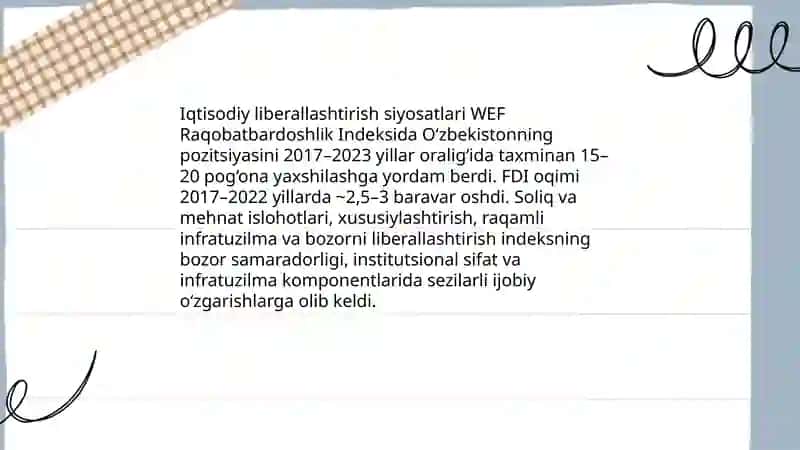 Yangi O'zbekiston ijtimoiy-siyosiy, iqtisodiy va madaniy hayotida ro'y berayotgan o'zgarishlarning xalqaro reyting va indekslarda aks etishi 4