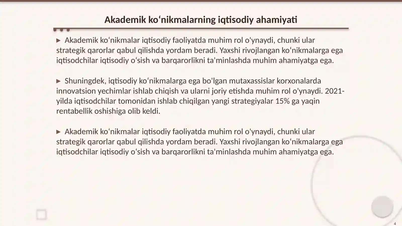 Iqtisodiy sohada akademik koʻnikmalar va jamoada ishlash 4