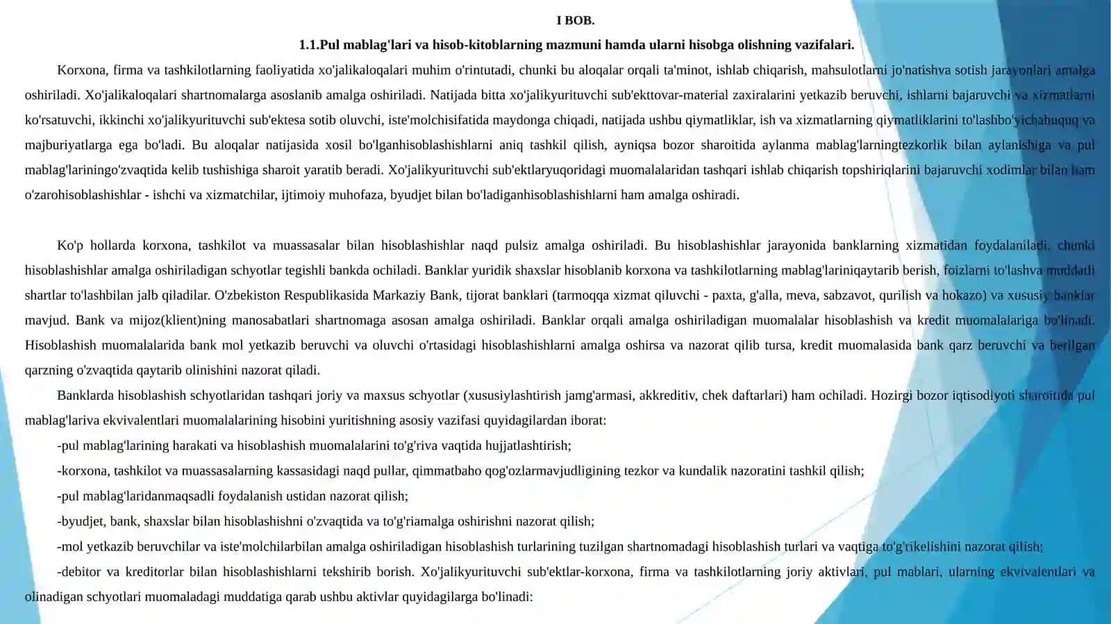 Kurs Ishi: Pul mаblаg’lаri vа hisоb–kitоblаrning mаzmuni hаmdа ulаrni hisоbgа оlishning vаzifаlаri 4