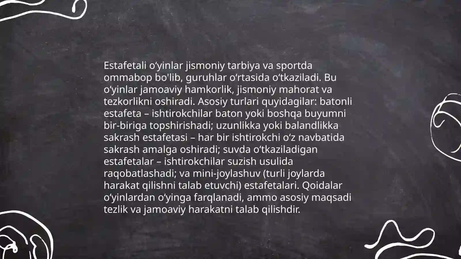 Estafetali harakatli oʻyinlarni oʻtkazish 4