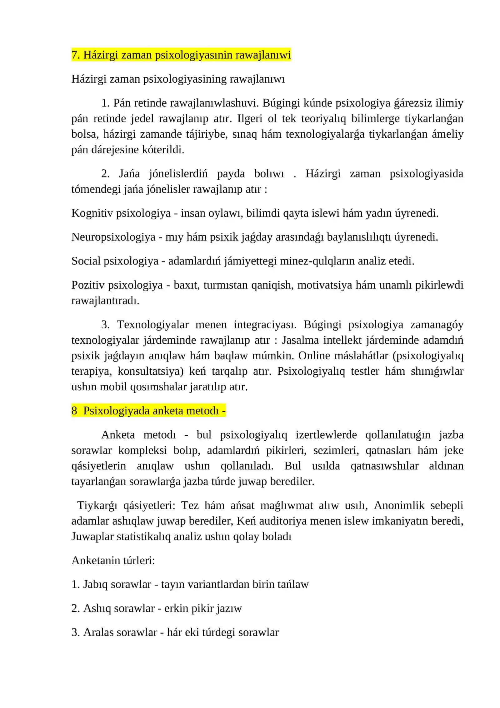 Psixologiya pàni predmeti, maqseti hàm waziypaları 4