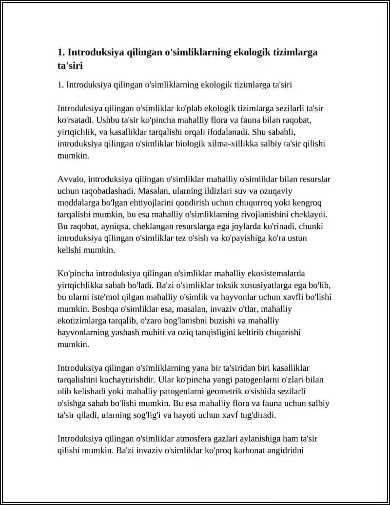 İNTRODUKTSIYA QILINGAN O'SIMLIKLARNING TABIATGA VA MAHALLIY FLORA VA FAUNAG TA'SIRI 4